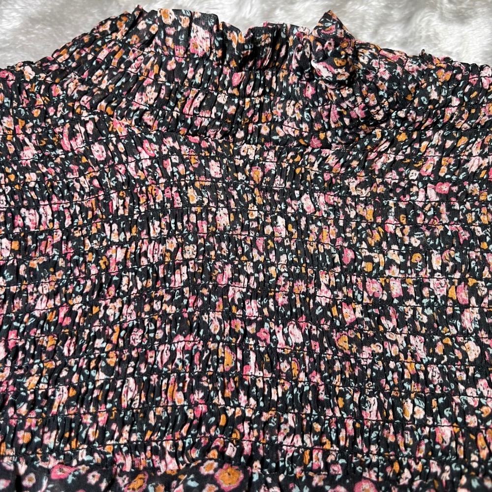 Ophelia Roe Womens Size XL Floral Chiffon Blouse Smocked High Neck Ruffle Career - Picture 6 of 14